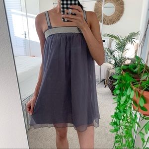 🪴$5/25🪴 NWT Forever 21 Gauzy Gray Silver Rhinestone Boho Mini Dress Small